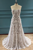 Elegant A Line Lace Appliques Sweetheart Strapless Wedding Dresses, Bridal STF15636