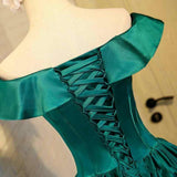 Chic Green Off the Shoulder Short Prom Dresses Lace up Satin Homecoming STF11556