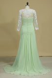 2024 Prom Dresses Scoop Long Sleeves Column Chiffon With Applique And PEH2HGE7