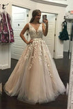 Fashion Ball Gown V Neck Prom Dresses with Appliques and Beads, Quinceanera Dresses STF15582