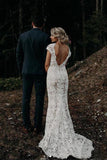 Charming Mermaid Lace Ivory Cap Sleeves Wedding Dresses, Bridal Dresses STF15569