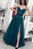 Charming A Line Tulle Spaghetti Straps Beading Prom Dresses Evening STFP6CP4ZJB