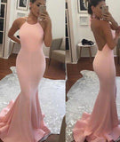 2024 Halter Mermaid Halter Pink Backless Long Sleeveless Floor Length Long Prom Dresses
