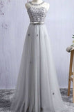 2024 Elegant Evening Dresses A-Line Scoop Floor-Length Tulle PJNDDSAY