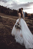 Elegant See Through Long Sleeve Wedding Dresses Lace Applique PGALSHL2