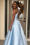 Open Back Floor Length Prom Dress With Pearls A Line Sleeveless Formal STFP74AHYZK