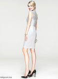 Neck Cocktail Dress Lace Ruffle Harper Cocktail Dresses High Knee-Length Charmeuse Sheath/Column With