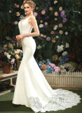 Wedding V-neck Trumpet/Mermaid Chapel Jaslyn Train Dress With Lace Wedding Dresses