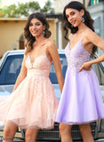 Beading Tulle V-neck Homecoming Dresses A-Line Short/Mini Dress Lace Homecoming Marcia With