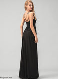 V-neck Ruffle Front A-Line Floor-Length Split Prom Dresses With Jersey Winifred