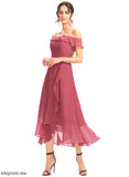 A-Line Allisson Ruffles Cascading Tea-Length Chiffon With Off-the-Shoulder Dress Cocktail Cocktail Dresses