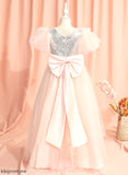 Dress With Flower Lillian Scoop Neck Sleeves Ball-Gown/Princess Flower Girl Dresses Beading/Sequins/Bow(s) Tulle/Sequined - Floor-length Girl Short