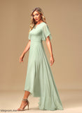 Silhouette Straps Length Ruffle Embellishment Asymmetrical A-Line Fabric Daniella Short Sleeves Floor Length A-Line/Princess Bridesmaid Dresses