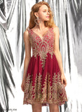 A-Line Short/Mini Tulle Lace V-neck Appliques Prom Dresses With Willa