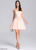 With Short/Mini Tulle A-Line Prom Dresses Marian Beading V-neck