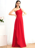 Ruffle A-Line Length One-Shoulder Embellishment Fabric Silhouette Floor-Length Neckline SplitFront Hallie Bridesmaid Dresses