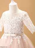 Sleeves With Ball-Gown/Princess Dress Floor-length Natalie - Girl Scoop Bow(s) Flower 1/2 Flower Girl Dresses Neck Tulle/Lace
