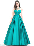 Miracle With Beading Sequins Floor-Length Ball-Gown/Princess Prom Dresses Satin Scoop Neck