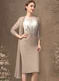 Amelia of Lace Chiffon Dress Mother Bride Neck Knee-Length Scoop the Sheath/Column Mother of the Bride Dresses