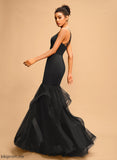 V-neck Trumpet/Mermaid Prom Dresses Satin Tulle Madalynn Floor-Length