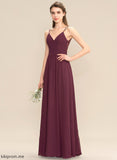 V-neck Neckline Floor-Length Silhouette Length Ruffle Fabric A-Line Embellishment Crystal Bridesmaid Dresses