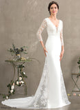 Trumpet/Mermaid V-neck Beading Lace With Perla Wedding Wedding Dresses Chapel Train Dress Chiffon Sequins