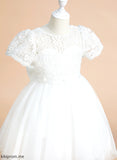 - Girl Tulle/Lace Dress Bow(s) A-Line Sleeves Short Knee-length With Flower Girl Dresses Harley Flower Neck Scoop