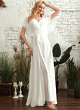 With Lace Floor-Length Nancy Wedding Dress Split V-neck Wedding Dresses Front Chiffon A-Line