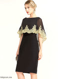 Chiffon Cocktail Neck Cocktail Dresses Knee-Length Lace Dress Sheath/Column With Meadow Scoop