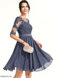 Dress A-Line Beading Cocktail Lace With Neck Alondra Cocktail Dresses Chiffon Scoop Knee-Length