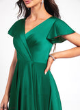 V-neck Polyester Cocktail Cocktail Dresses Asymmetrical A-Line With Pleated Dress Patsy