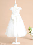 Tea-length Girl A-Line With Lillianna Short Tulle/Lace Dress Scoop Flower Girl Dresses Sequins/Bow(s) Flower Sleeves - Neck