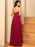 Lace Chiffon Front Sequins V-neck Prom Dresses Yuliana With A-Line Split Floor-Length
