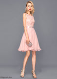 Sequins Cocktail A-Line Annabel Lace Knee-Length With Cocktail Dresses Scoop Dress Neck Charmeuse Chiffon Beading