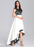 Satin A-Line Lace Asymmetrical Yaretzi Illusion Scoop Prom Dresses