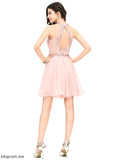 Beading With Sequins A-Line Short/Mini Karley Chiffon Scoop Homecoming Dress Neck Homecoming Dresses