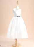 Sleeveless Scoop Neck Girl Cassidy Tulle Beading - Flower A-Line Dress Tea-length With Flower Girl Dresses