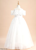 Dress Tulle With Ball-Gown/Princess Kylie Flower Girl Dresses Sleeves Off-the-Shoulder Floor-length Short Lace Flower Girl -