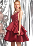 Homecoming Dresses V-neck Lace Beading Sequins Homecoming Short/Mini With Kylie Satin Dress A-Line