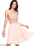 With Chiffon A-Line Lace Beading Homecoming Halter Marissa Dress Homecoming Dresses Knee-Length