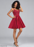 Kaylynn Beading A-Line Lace Short/Mini V-neck Satin With Prom Dresses