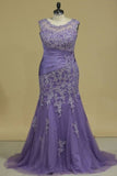 2024 New Arrival Scoop Mother Of The Bride Dresses With Applique And Beads Mermaid PAR32GPD