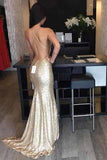 2024 Backless Sequin Mermaid Gold Long Custom Criss Cross Sleeveless Prom Dresses