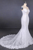Charming Mermaid Spaghetti Straps Ivory Sweetheart Wedding Dresses with Applique STF15109