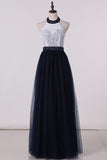2024 Halter With Beading A Line Prom Dresses Tulle & Lace PR1JJ5RL