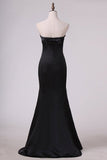 2024 Black Satin Floor Length Evening Dresses Strapless With Bow P8YL9LM9