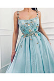 Elegant A Line Spaghetti Straps Tulle Scoop Prom Dresses With Appliques Formal STFPC4CZXGB