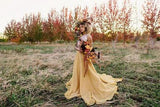Chic Two Pieces Yellow Long Country Wedding Dresses With Lace, Cheap Prom Dresses STF15508