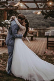Elegant See Through Long Sleeve Wedding Dresses Lace Applique PGALSHL2