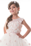 2024 A Line Flower Girl Dresses Scoop Tulle With Handmade Flowers PZGGB58L